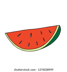 Vector hand draw illustration on white background. Hello summer, beach, sun, fresh fruit.