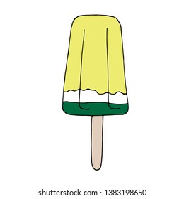 Vector hand draw illustration on white background. Cold icecream. Hello summer, beach, sun. black and white.
