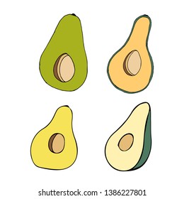 Vector hand draw illustration on white background. Hello summer, beach, sun, fresh fruit.
