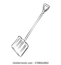 Dibujo manual vectorial de la pala aislada en fondo blanco. ilustración de dibujo vectorial de la pala de nieve