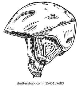 Vector hand draw illustration of snowboard helmet isolated on white background