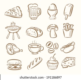 vector hand draw kitchen icon set on beige