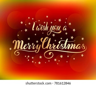 Vector hand draw lettering text I Wish You a Merry Christmas. Hand lettering for greeting card on fine background. Holiday typography design for postcard, poster, banner, invitation, gift tag, card.