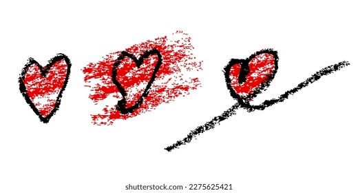 vector hand draw love crayon black red doodle, set 3 
