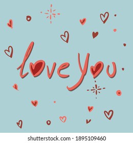 vector hand draw love you text for valentine's day