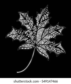 Vector of hand draw maple leaf in zentangle style