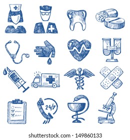 vector hand draw medical icons set on white