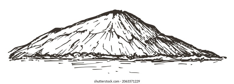 Vector hand draw mountain isolated on white background. Monochrome illustration in sketch vintage style.