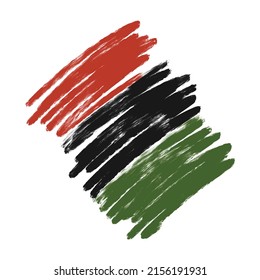 Vector hand draw, paint textured scriblle, grunge Pan African Juneteenth Freedom Day flag. Artistic creative background for Juneteenth, Black History Month