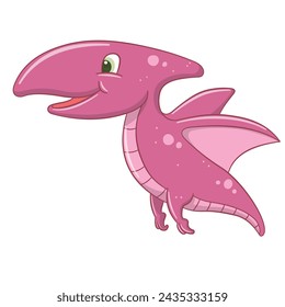 Vector of hand draw a picture of a dinosaur, a cute pink pterosaur, a winged predator that can fly. Hand drawn isolated on white background