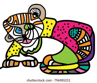 Vector hand draw Pop Art portrait of a cat