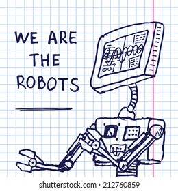 Vector hand draw robot on exercise book. Eps10