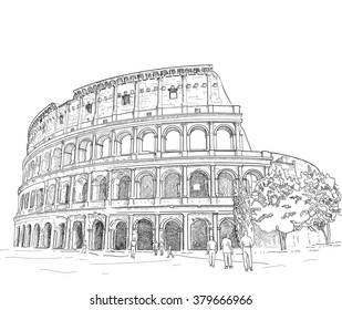 vector - hand draw Roman coliseum isolated on background