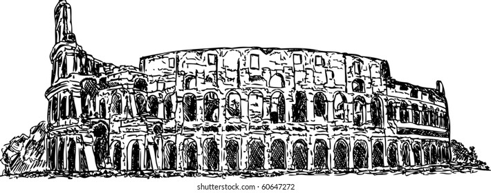 vector - hand draw Roman colosseum isolated on background