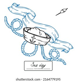Vector hand draw sailor's cap with
rope and tape