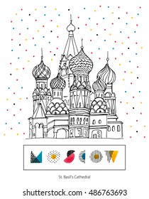 Vector hand draw scetch Russia, Moscow. White background
illustration. The Cathedral of the Intercession of the blessed virgin on the Moat
St. Basil's Cathedral.
