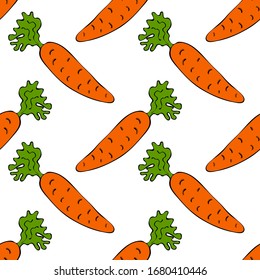 Vector, hand draw seamless pattern of carrot vegetable icon. Flat illustration of carrot.