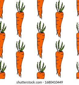 Vector, hand draw seamless pattern of carrot vegetable icon. Flat illustration of carrot.