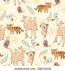 vector hand draw seamless pattern with animals