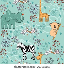 vector hand draw seamless pattern with animals