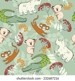 vector hand draw seamless pattern with animals