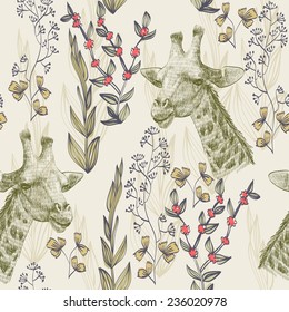 Vector hand draw seamless pattern with giraffe