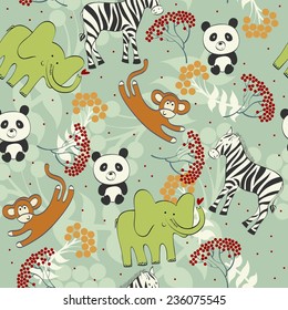 vector hand draw seamless pattern with animals