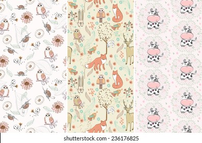 vector hand draw seamless pattern with animals