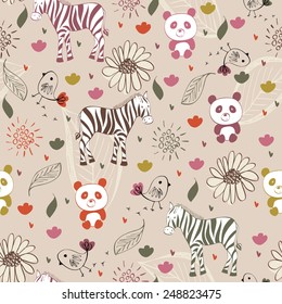 vector hand draw seamless pattern with animals
