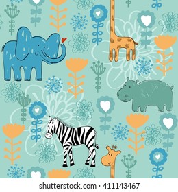 vector hand draw seamless pattern with animals