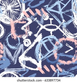 Vector hand draw seamless pattern with abstract geometric shapes in memphis style.  Background for printing brochure, poster, textile design, wear. Modern trendy graphic print for hipsters.