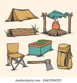 Vector hand draw set element camping