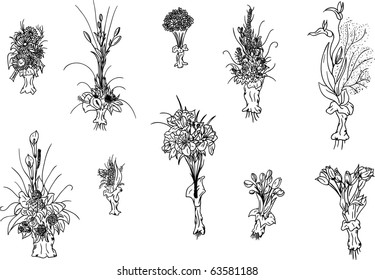 vector  - hand draw set of flowers bouquet