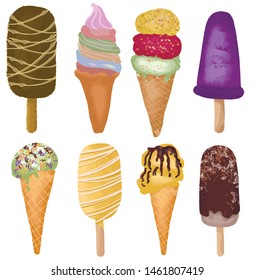 vector hand draw set icecream illustration