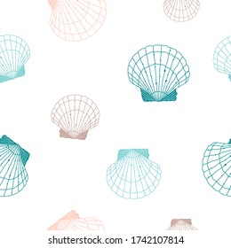 Vector, las conchas dibujadas a mano son un patrón sin fisuras. Día Mundial de los Océanos, 8 de junio.