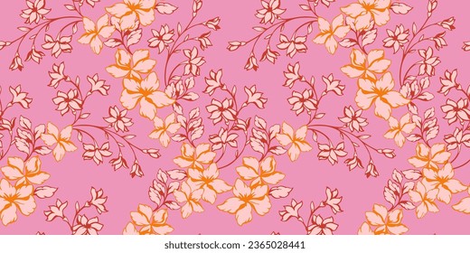 Vector hand draw silhouette, abstract, artistic flowers pattern. Floral tapestry. Shadow flowrers. Blooming spring or summer meadow seamless background. Template for design, textile, fashion, print,