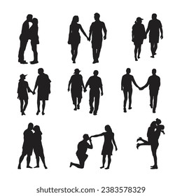 vector hand draw silhouette couple loving