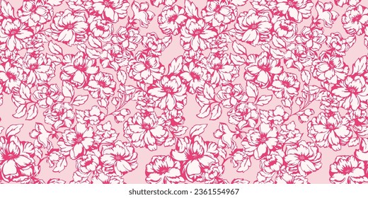 Vector hand draw silhouettes abstract  artistic  flowers  seamless pattern. Floral tapestry on a dark background. Blooming spring or summer meadow seamless background . Template for design, textile