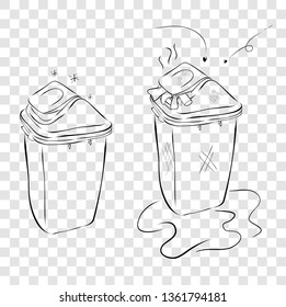 vector Hand Draw Sketch of 2 trash bin, plastic modern clean and dirty at transparent effect background
