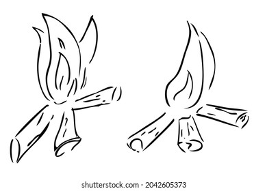 Vector Hand Draw Sketch, 2 Camp Fire Or Bon Fire
