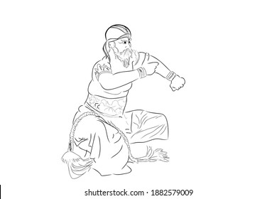 Vector Hand Draw Sketch and Black Outline Reog Traditional Dance from Ponorogo East Java Indonesia, isolated on white
