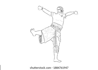 Vector Hand Draw Sketch and Black Outline Reog Traditional Dance from Ponorogo East Java Indonesia, isolated on white
