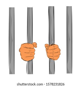 Vector Hand Draw Sketch Flat Color, Ilustration for prisoner Inside the jail
