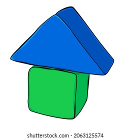 Vector Hand Draw Sketch House Building Block Wood Toys
