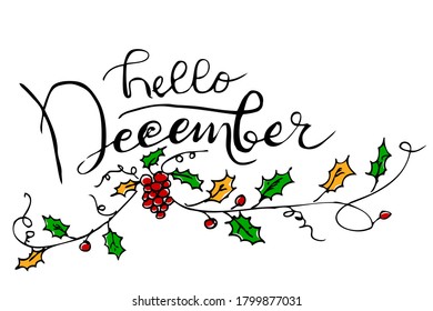 Letras de dibujo de mano vectora, Hola septiembre, con fruta de uva y flor
