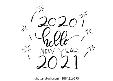 Vector Hand Draw Sketch Lettering, Bye 2020, Hello New Year 2021
