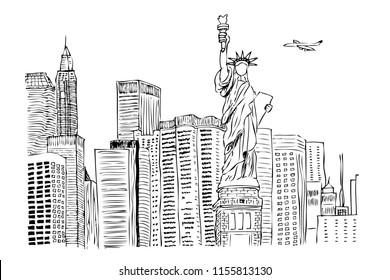 vector hand draw sketch of liberty statue