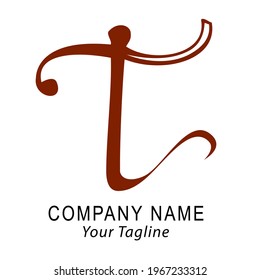 Vector Hand Draw Sketch Logo Script T, For Classic Corporate, at White Background
