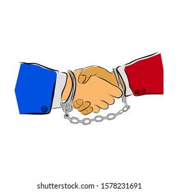 Vector Hand Draw Sketch, man and woman Handshaking, Agreement for doing something illegal together