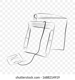 Vector Hand Draw Sketch, Mockup Blank Instant Tea Bag and Box, at transparent Effect Background
